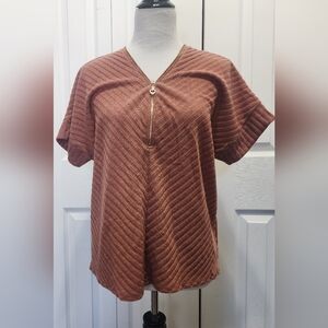 Rust Short Sleeve Zippered Top